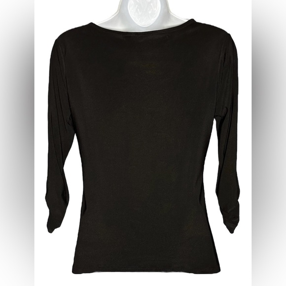 New Directions Black Gold Metallic Shimmer Quarter Sleeve Top Size Petite Small - Picture 2 of 7